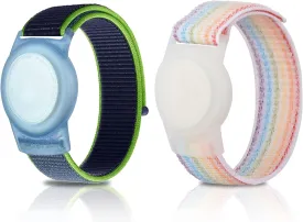 2 Pack Kids Wristband for AirTag, Nylon Watch Band GPS Tracker Holder Protective Case Compatible with Apple Air Tag, Adjustable Anti-lost Bracelet for Toddler Baby Children Elders
