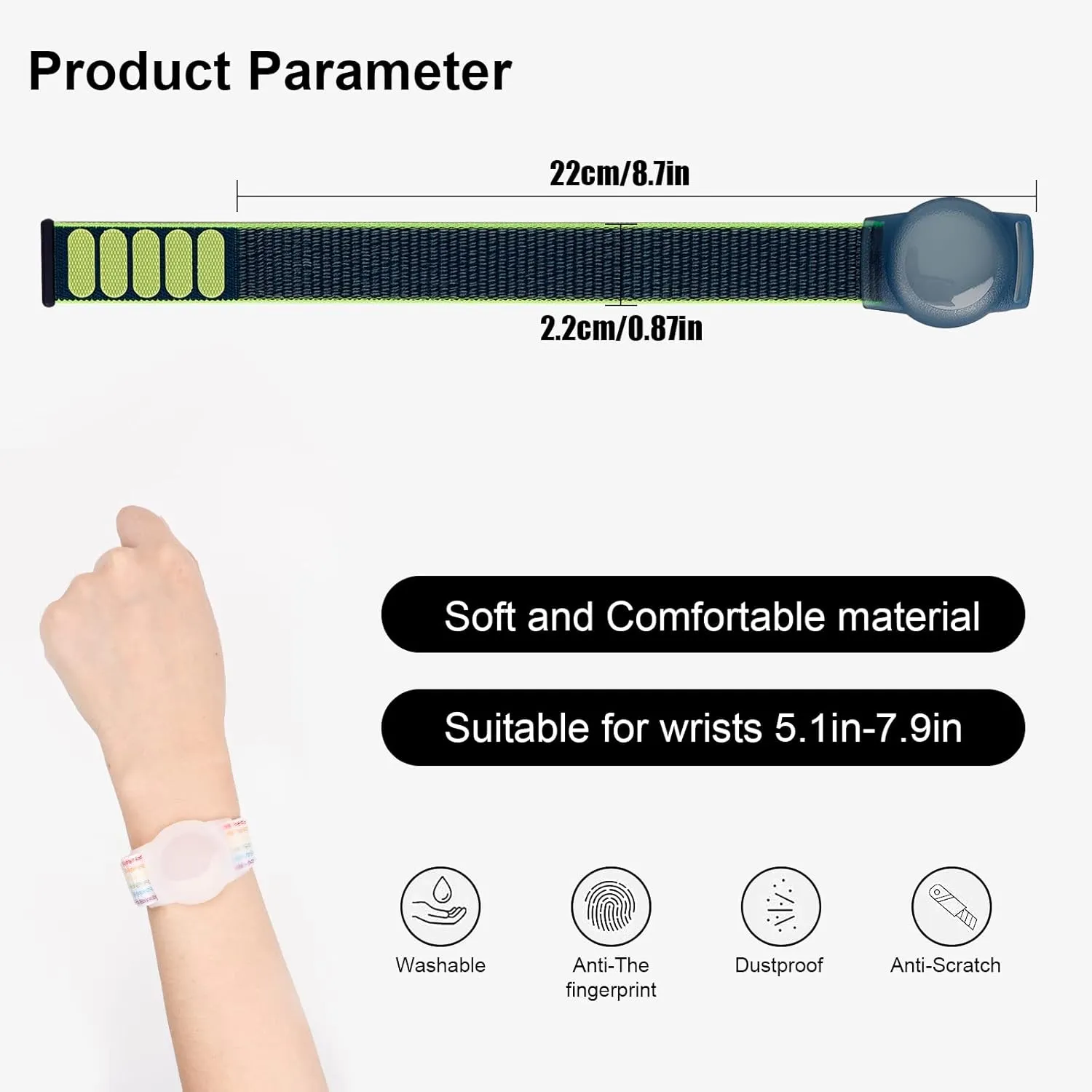2 Pack Kids Wristband for AirTag, Nylon Watch Band GPS Tracker Holder Protective Case Compatible with Apple Air Tag, Adjustable Anti-lost Bracelet for Toddler Baby Children Elders