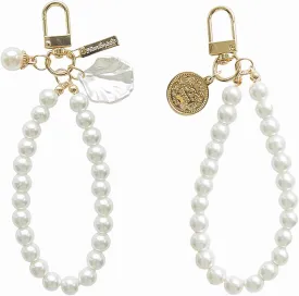 2 PCS Graceful Pearl Keychain Bracelet - Stylish Beaded Key Ring with Shell and Charm Pendants Perfect for Women??s Handbag Purse and Car Keys