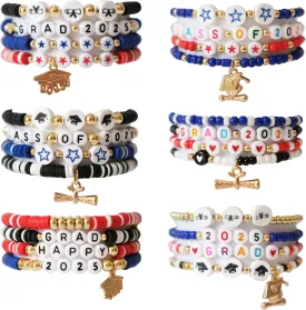 24PCS Class of 2025 Graduation Bracelets Handmade Adjustable Grad Party Jewelry Accessories Bulk