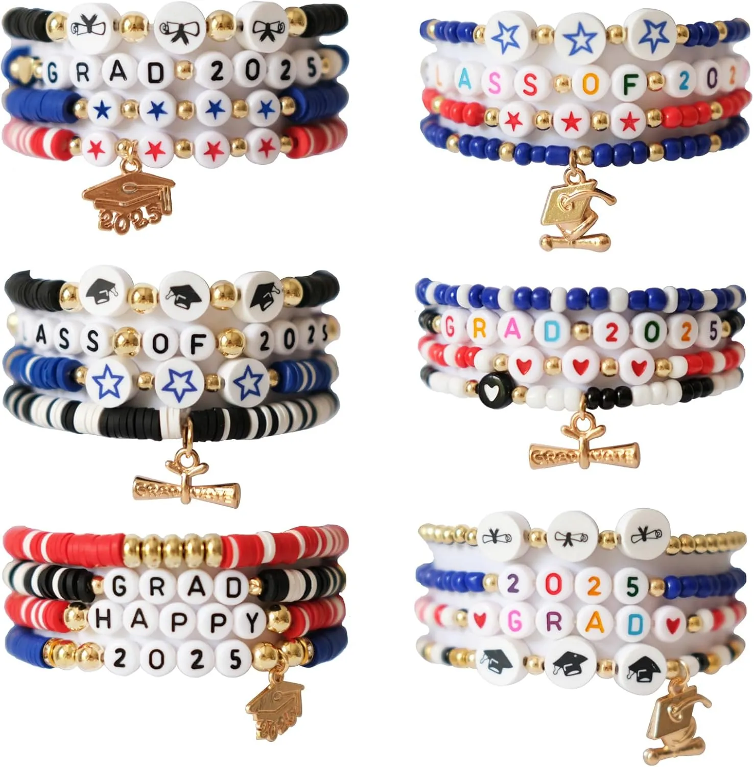 24PCS Class of 2025 Graduation Bracelets Handmade Adjustable Grad Party Jewelry Accessories Bulk