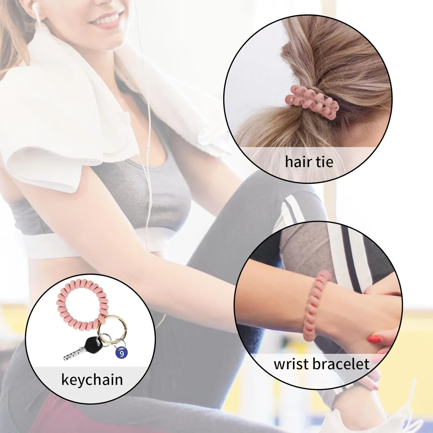 6PCS Wristlet Keychain, Colorful Spiral Coil Hair Tie for Women, Sauna Accessaries Wrist Coil Key Ring Key Holder