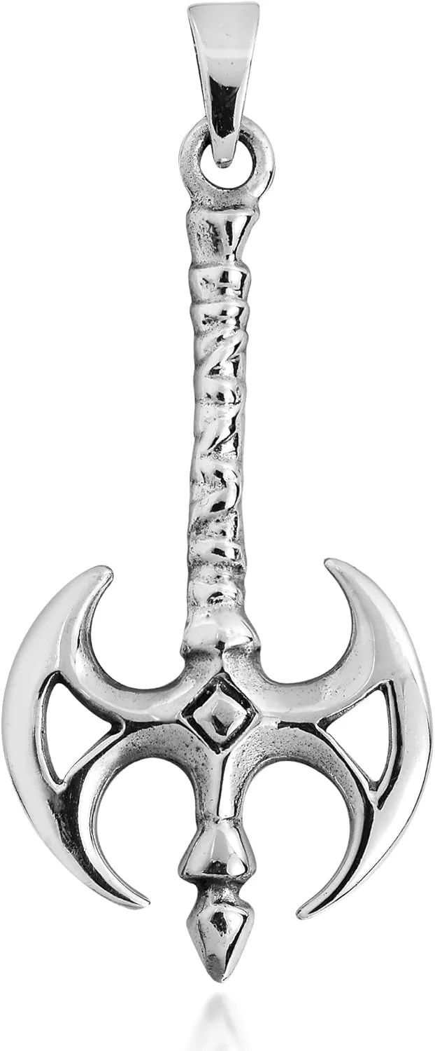 AeraVida Powerful Medieval Battle Axe .925 Sterling Silver Pendant | Unique Axe Design Sterling Silver Pendant for Women | Medieval-Inspired Sterling Silver Jewelry