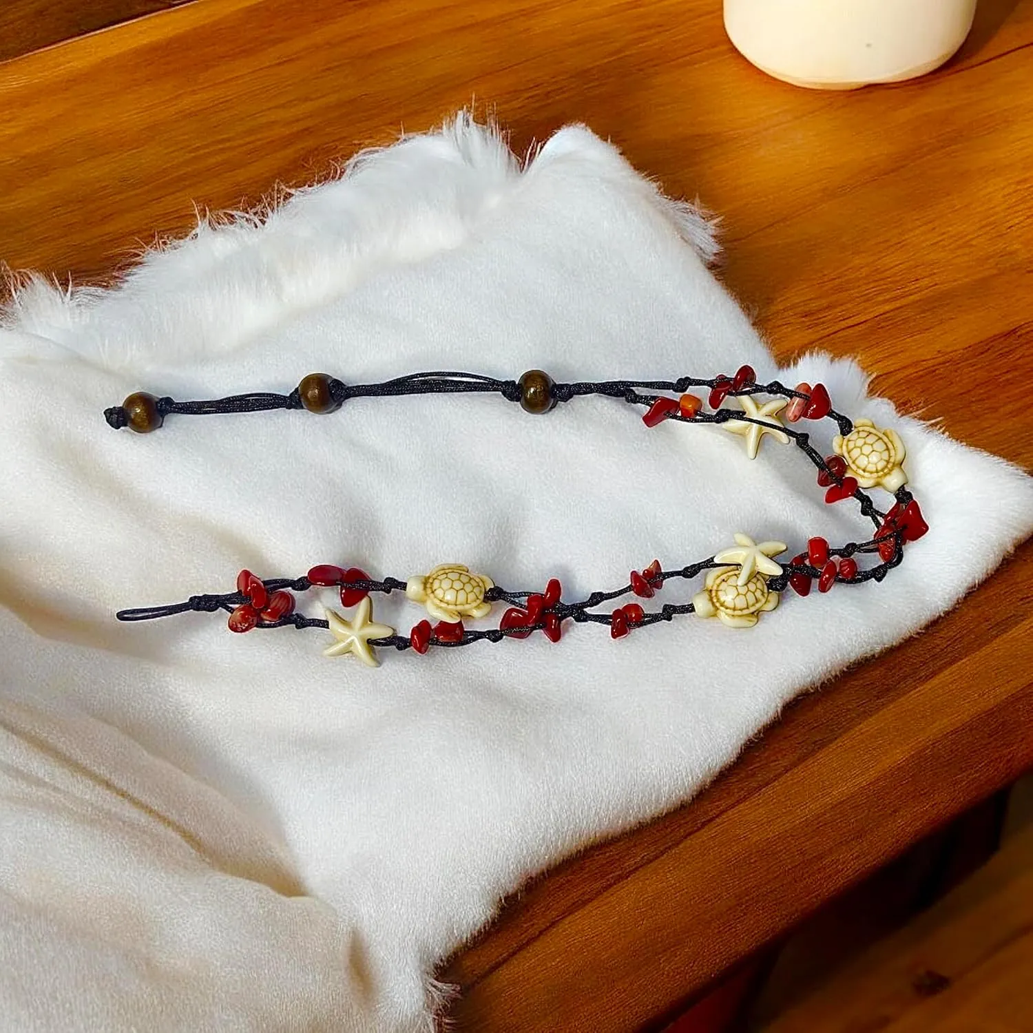 Anklet Stone Handmade Braided Rope Ankle Natural stone Turtle Starfish dolphin for Women Girls (Red Agate turtle starfish)