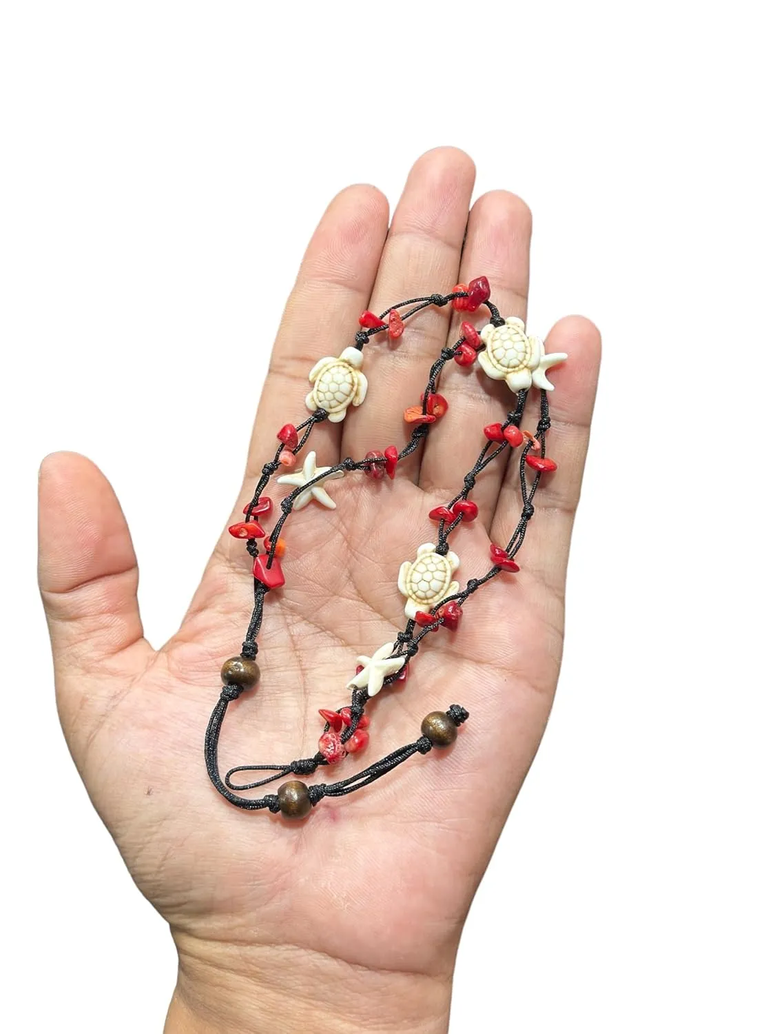 Anklet Stone Handmade Braided Rope Ankle Natural stone Turtle Starfish dolphin for Women Girls (Red Agate turtle starfish)