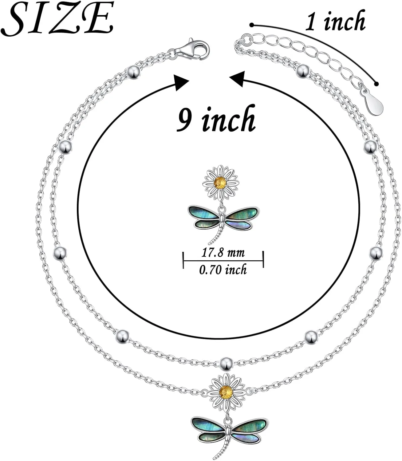 Anklets for Women 925 Sterling Silver Charm Layered Simulated Opal/Moonstone/Daisy/Infinity Summer Beach Ankle Bracelet Foot Chain Jewelry Birthday Valentine's Day Mother's Day Gift