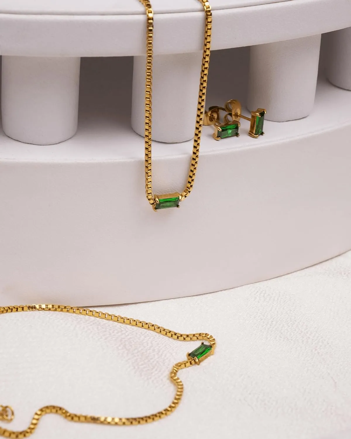 Birthstone Bracelet Necklace Earring Set for Women 18K Gold Plated Stainless Steel Birth Link Bracelet Pendant Studs Birthday Jewelry Gift for Mother and Daughter