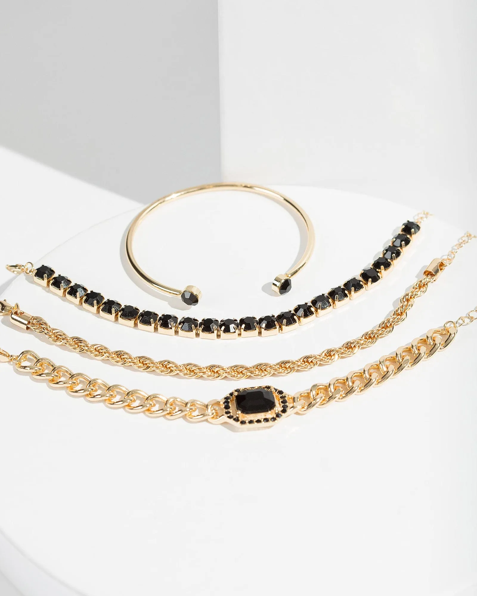 Black Chunky Crystal Bracelet Pack