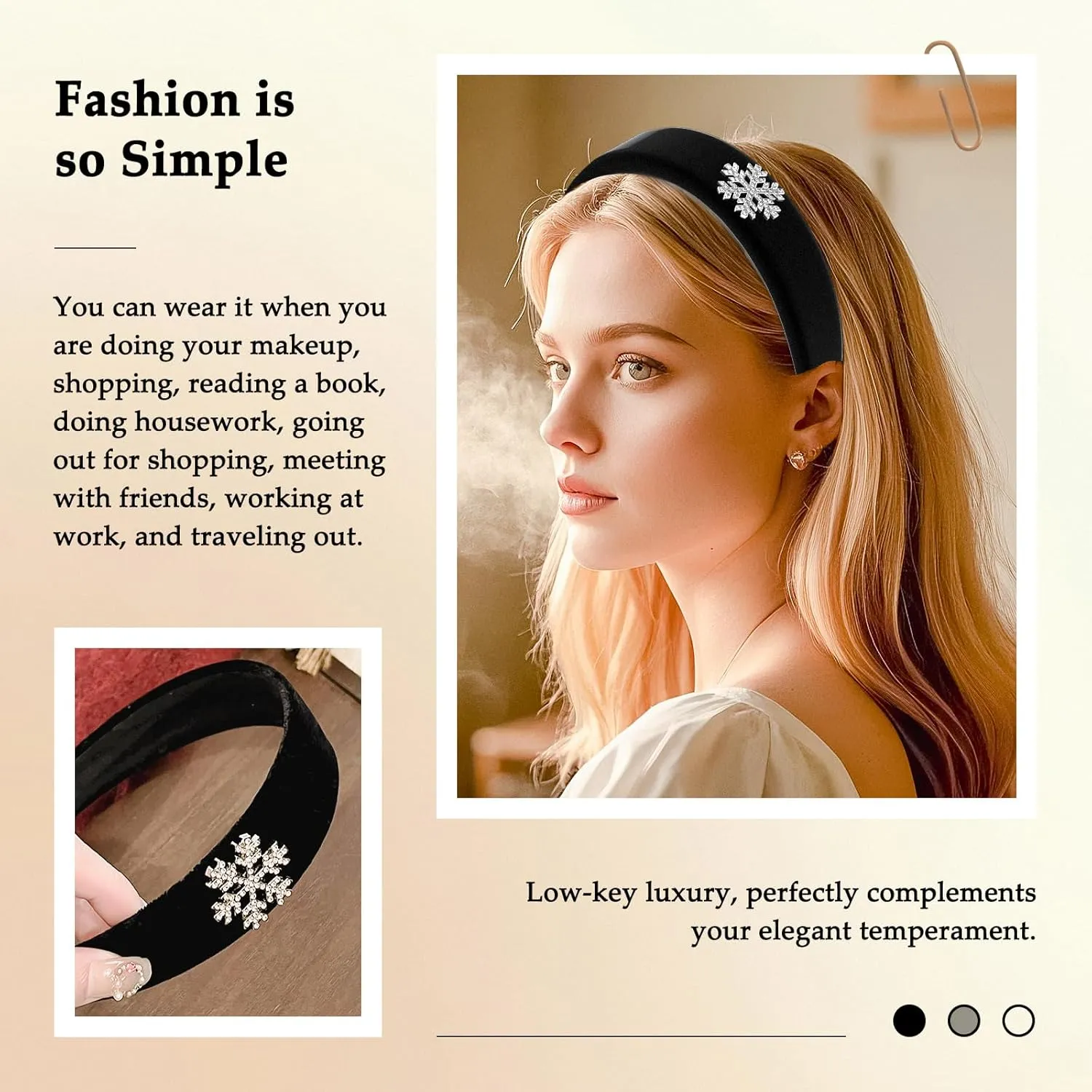 Black Elegant Headbands for Women Non Slip Trendy Velvet Fabric Wide Hairbands for Women's Thin and Thick Hair Designer Head Bands Elastic Hair Bands for Mother's Day Gift.