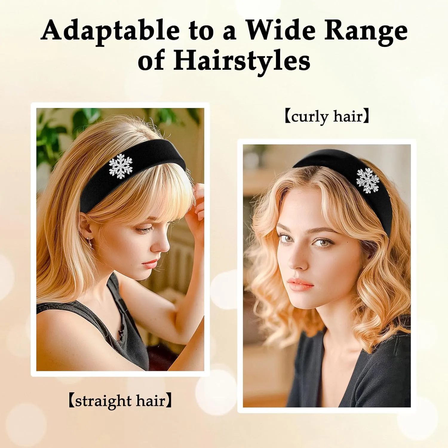 Black Elegant Headbands for Women Non Slip Trendy Velvet Fabric Wide Hairbands for Women's Thin and Thick Hair Designer Head Bands Elastic Hair Bands for Mother's Day Gift.