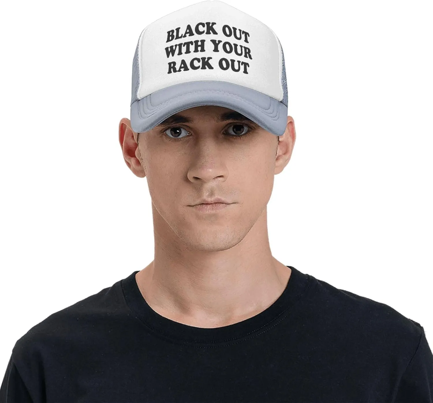 Black Out with Your Rack Out Funny Hat Unisex Adult Trucker Caps Fishing Adjustable Cap Classic Sport Hats Black