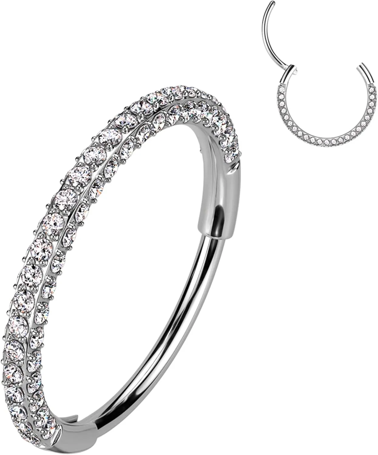 Body Candy Triple Sided Micro Gem Nose Hoop Ring - Implant Grade Titanium With Sparkling CZ Gems on All Sides - 20G Hypoallergenic Piercing Jewelry Cubic Zirconia