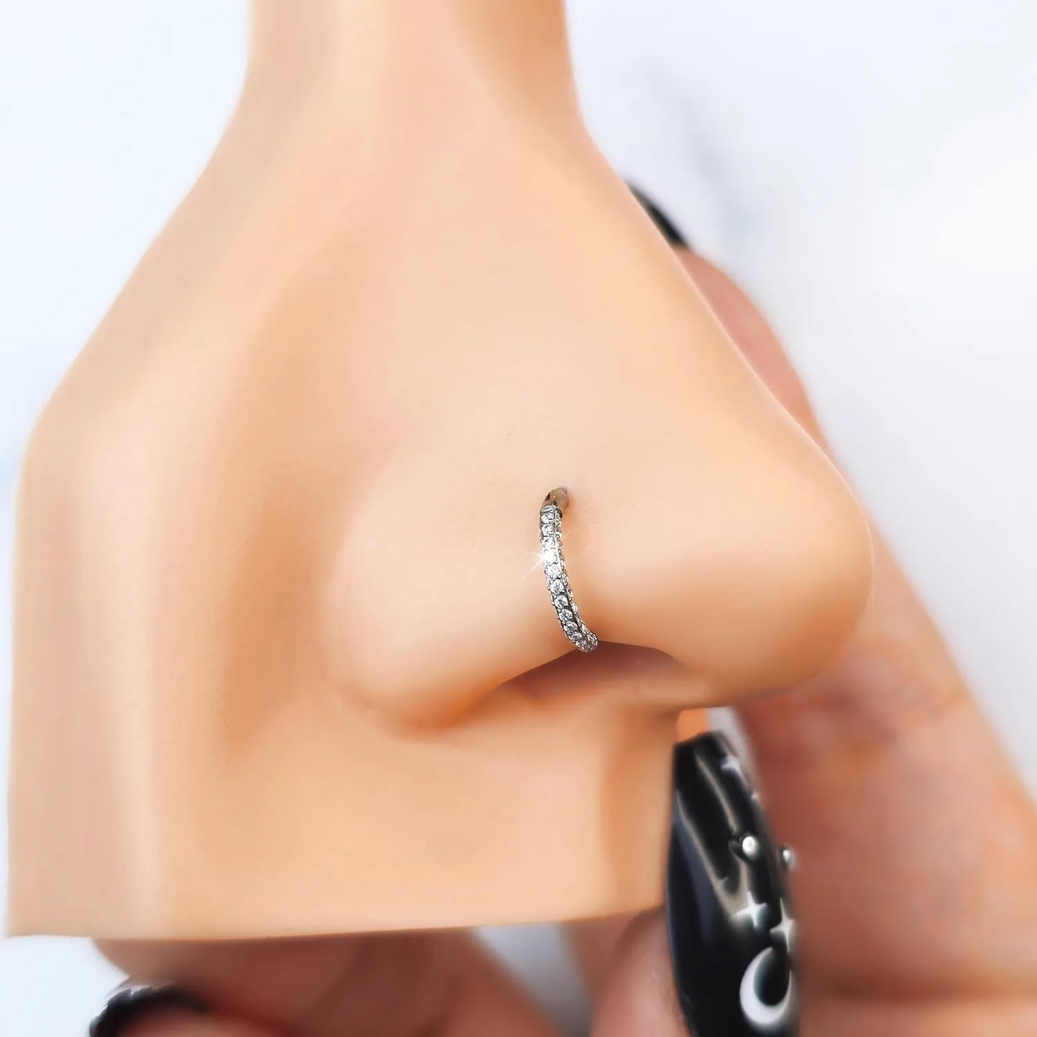 Body Candy Triple Sided Micro Gem Nose Hoop Ring - Implant Grade Titanium With Sparkling CZ Gems on All Sides - 20G Hypoallergenic Piercing Jewelry Cubic Zirconia