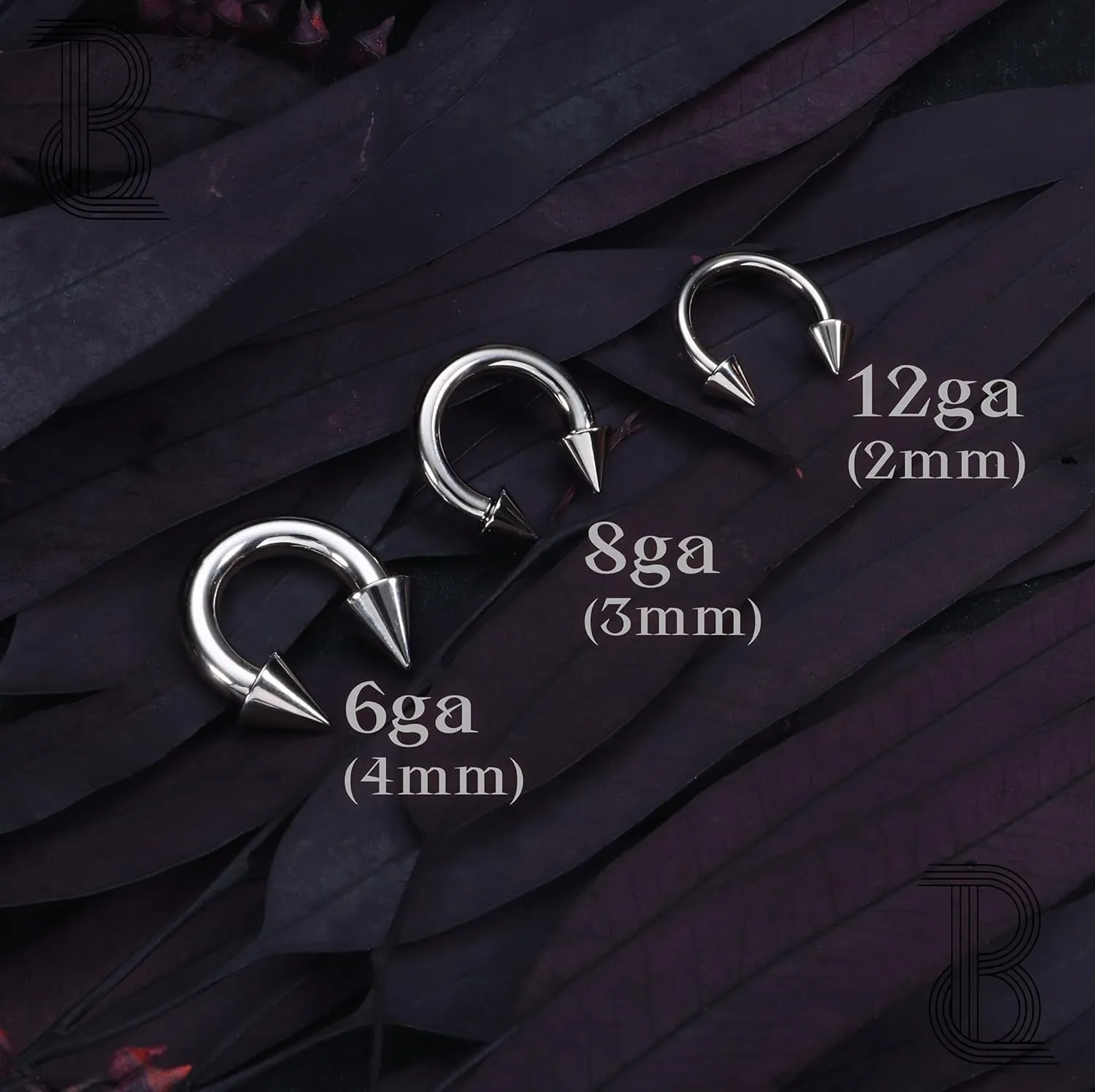 BodyBonita G23 Titanium Septum Rings 6G 8G 12G - Horseshoe Circular Barbell Spikes Stretched Pincher Nose Piercing Jewelry ASTM F136 Titanium Earrings for Women Men Silver 10 mm 12 mm