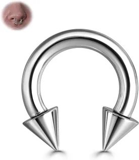 BodyBonita G23 Titanium Septum Rings 6G 8G 12G - Horseshoe Circular Barbell Spikes Stretched Pincher Nose Piercing Jewelry ASTM F136 Titanium Earrings for Women Men Silver 10 mm 12 mm