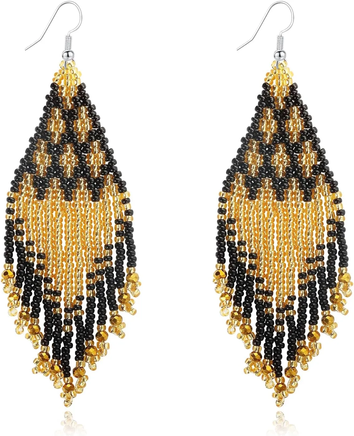 Bohemian Large Long Tassel Beaded Earrings Handmade Boho Native Statement Big Fringe for Women