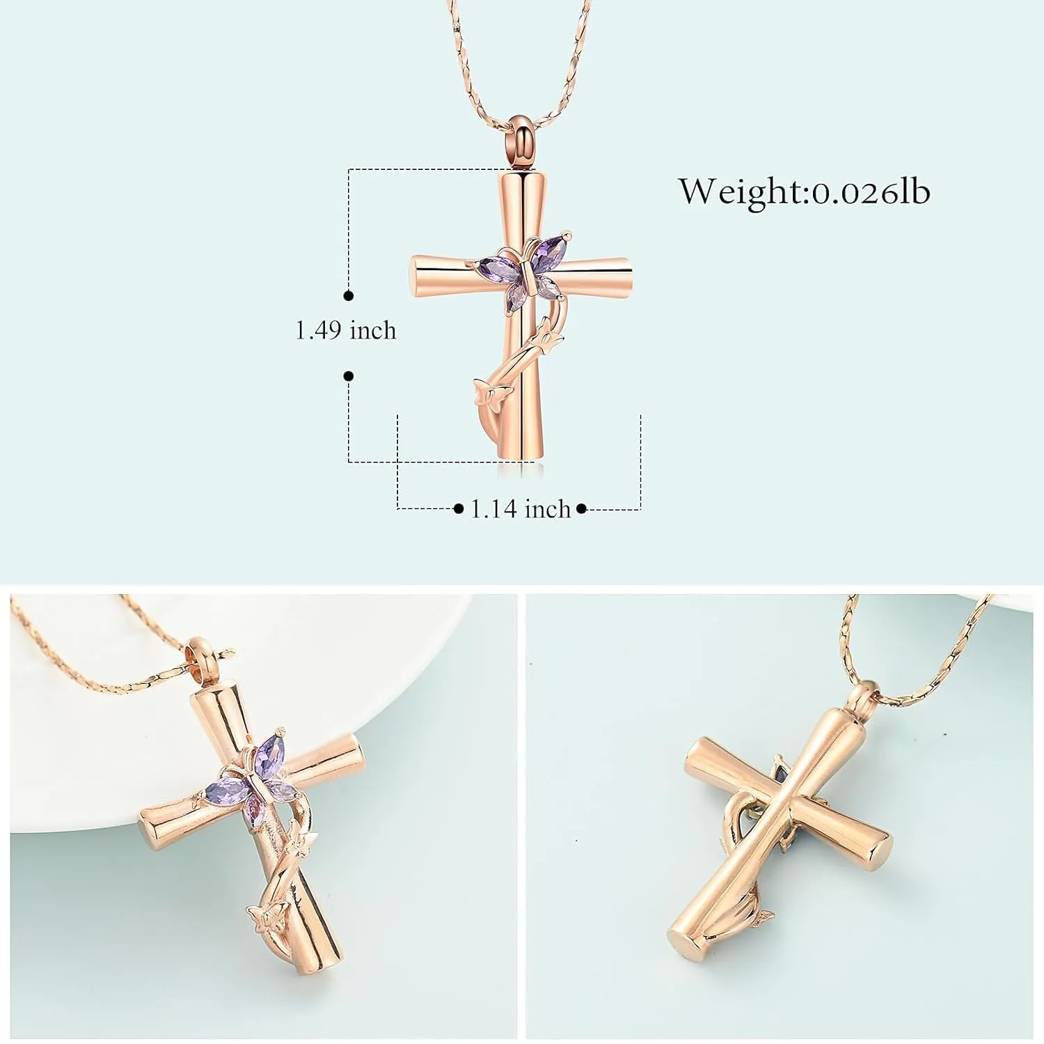 Butterfly Cross Urn Necklace for Ashes Crystal Butterfly Cremation Jewelry Ashes Pendant for Women Men Memorial Keepsake Jewelry for Human shes of Loved Ones