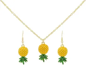 Cartoon Pineapple Pendant Necklace Earrings Jewelries Fashion Dangle Necklace Jewellery Set Green Leaf Pineapple Earings for Women Earrings Mothers Day Valentines Day Jewelry
