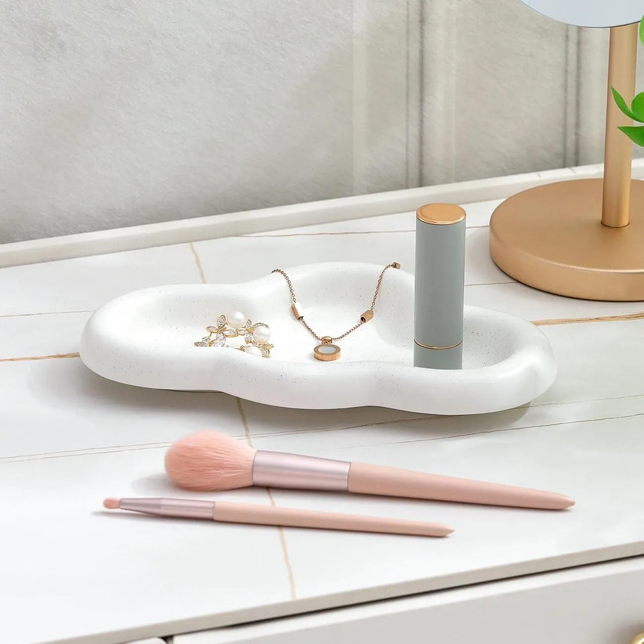 Ceramic Jewelry Tray, Cloud Trinket Dish for Necklace, Bracelet, Earrings, Perfume, Vanity, Key Bowl, Cute Ring Holder for Home Room Decor Aesthetic, Matte White