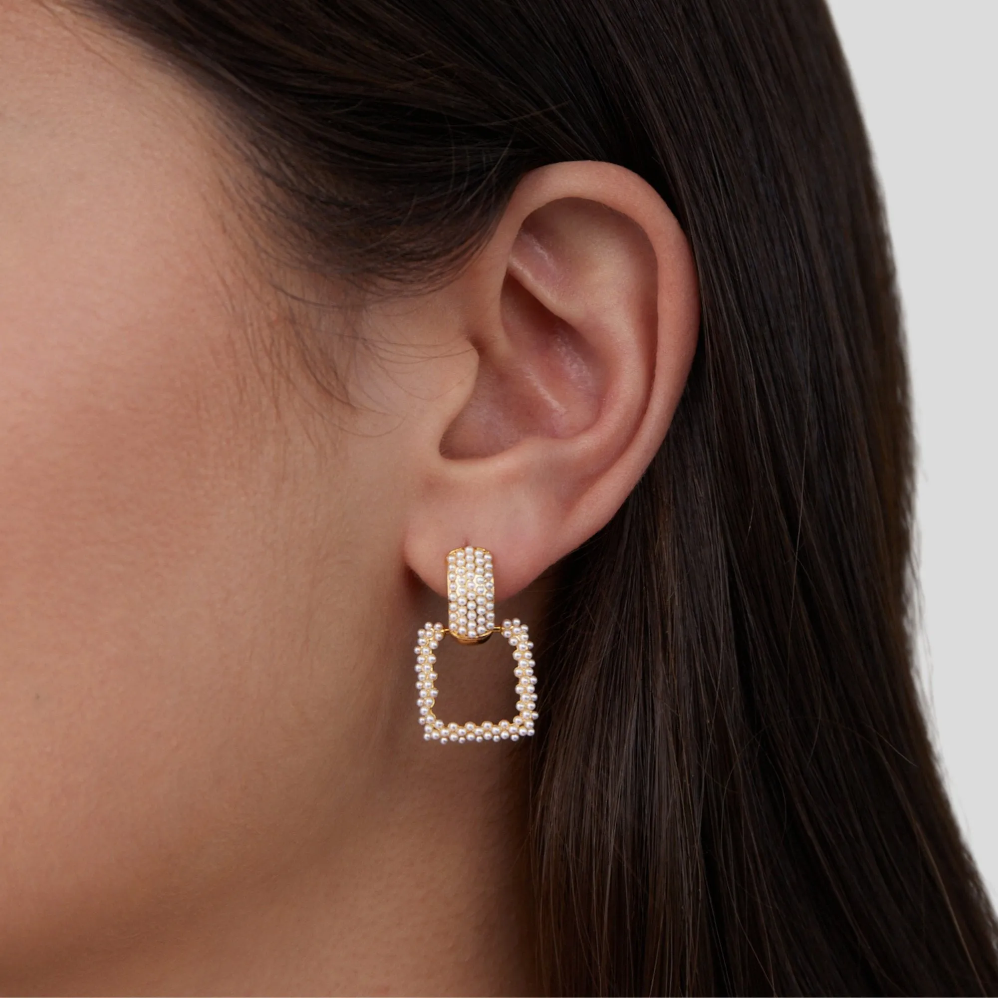 Chunky Pearl Square Drop Earrings