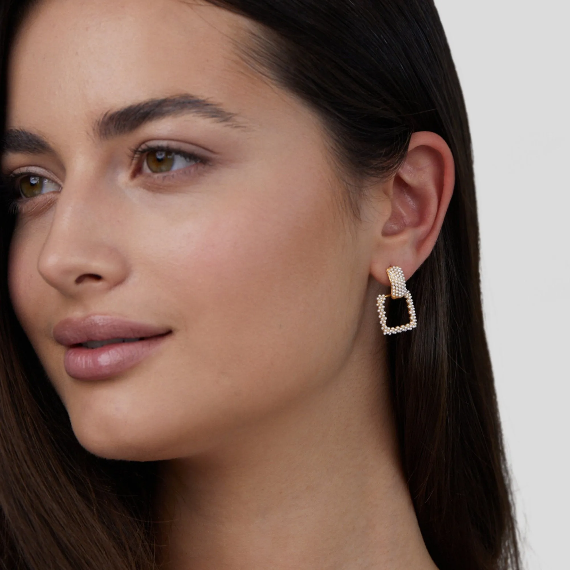 Chunky Pearl Square Drop Earrings