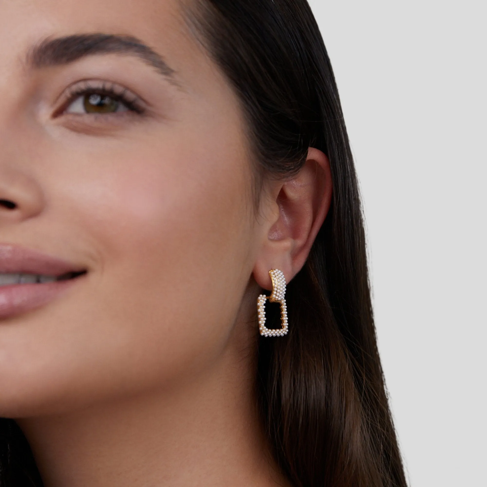 Chunky Pearl Square Drop Earrings
