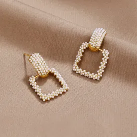 Chunky Pearl Square Drop Earrings