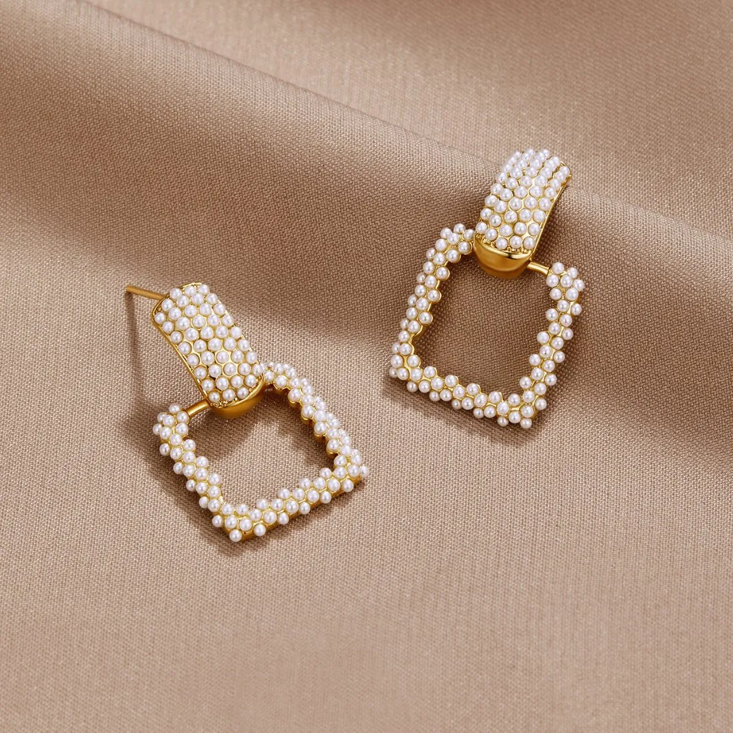 Chunky Pearl Square Drop Earrings