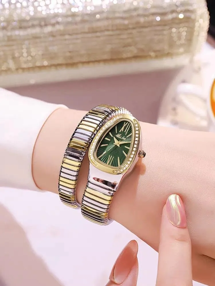 Classic Snake Shape Watch for Women Gold Silver Scaleable Bracelet Womens Watches Bling Diamonds Quartz Ladies Wristwatch