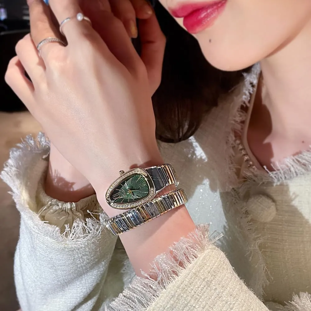 Classic Snake Shape Watch for Women Gold Silver Scaleable Bracelet Womens Watches Bling Diamonds Quartz Ladies Wristwatch