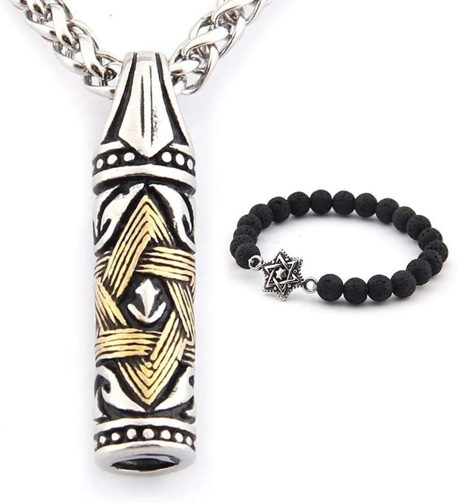 David Star Bullet Necklace Stainless Steel Jewish Magen David Symbol Pendant Jewelry Men Women