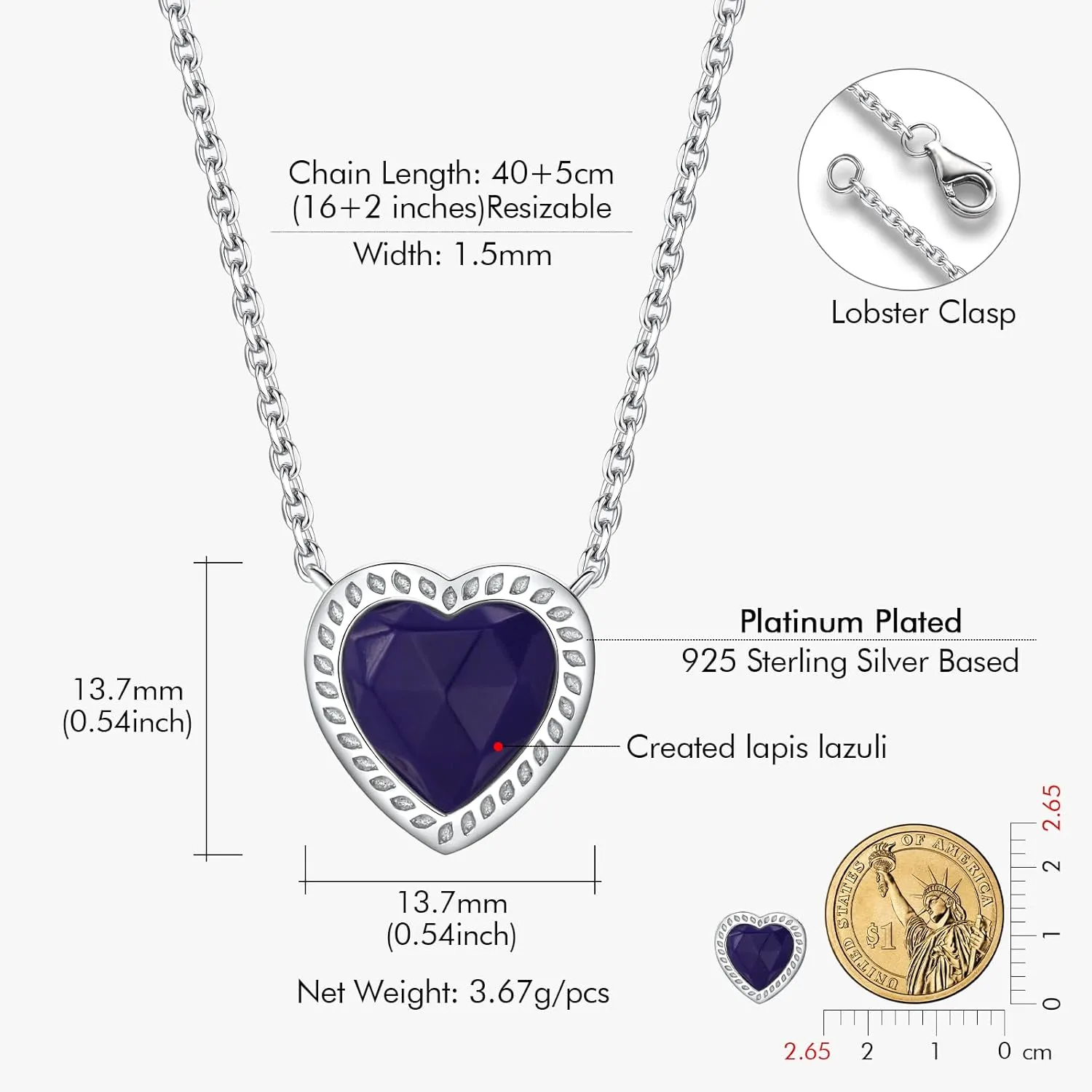 DAYBYDAY Birthstone Necklace for Women 925 Sterling Silver Teardrop/Heart/Celtic Moon Created White Sapphire Gemstone Necklaces Anniversary Birthstone Jewelry