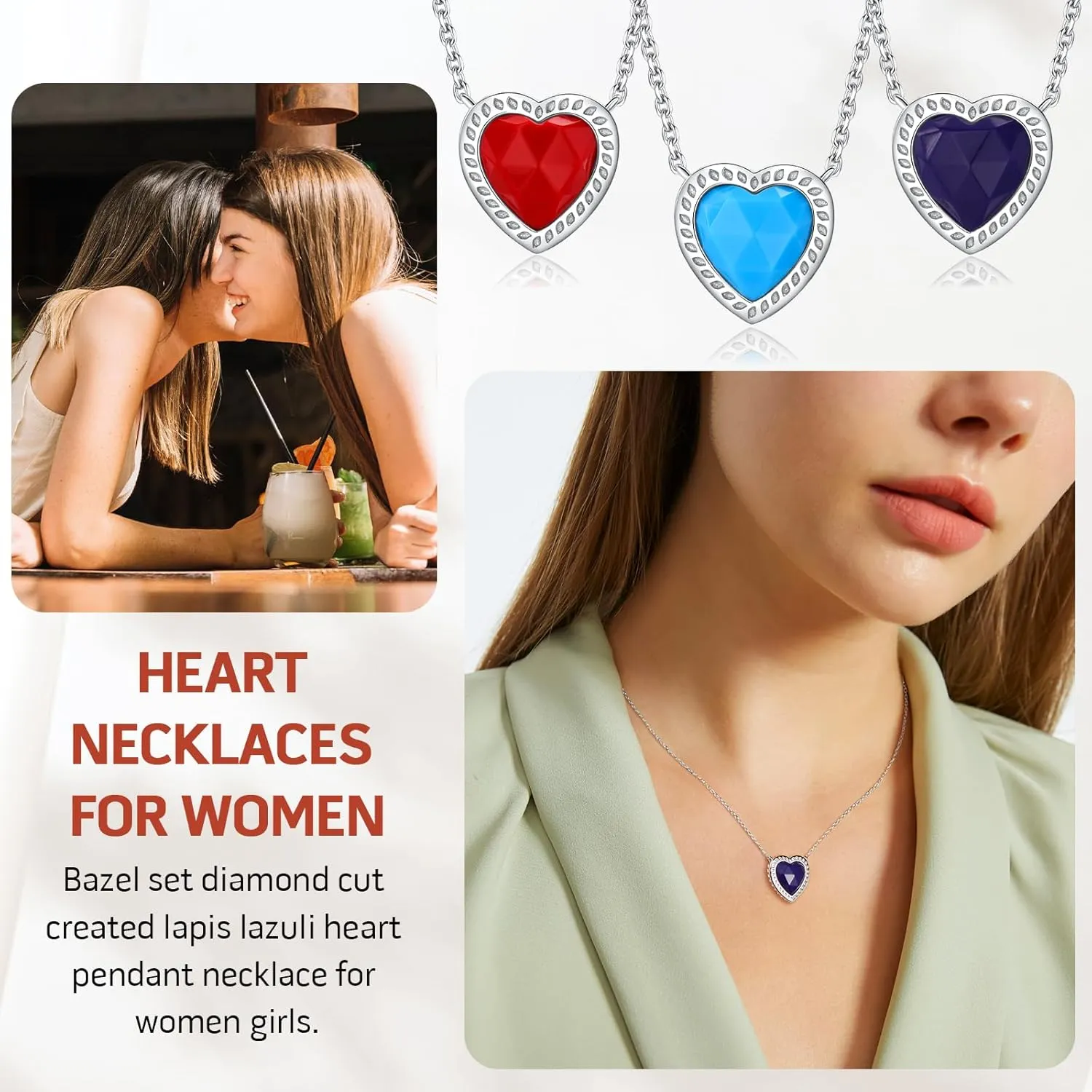DAYBYDAY Birthstone Necklace for Women 925 Sterling Silver Teardrop/Heart/Celtic Moon Created White Sapphire Gemstone Necklaces Anniversary Birthstone Jewelry