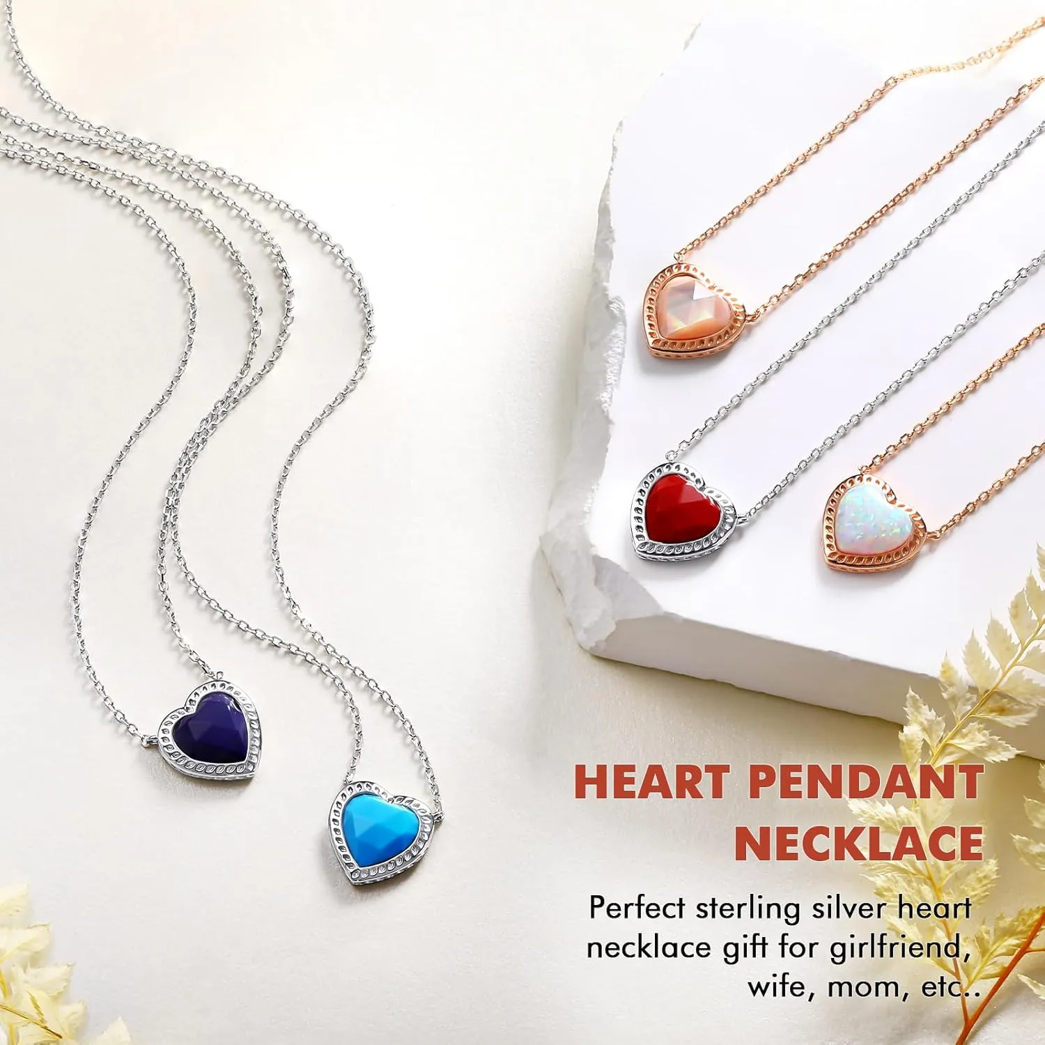 DAYBYDAY Birthstone Necklace for Women 925 Sterling Silver Teardrop/Heart/Celtic Moon Created White Sapphire Gemstone Necklaces Anniversary Birthstone Jewelry