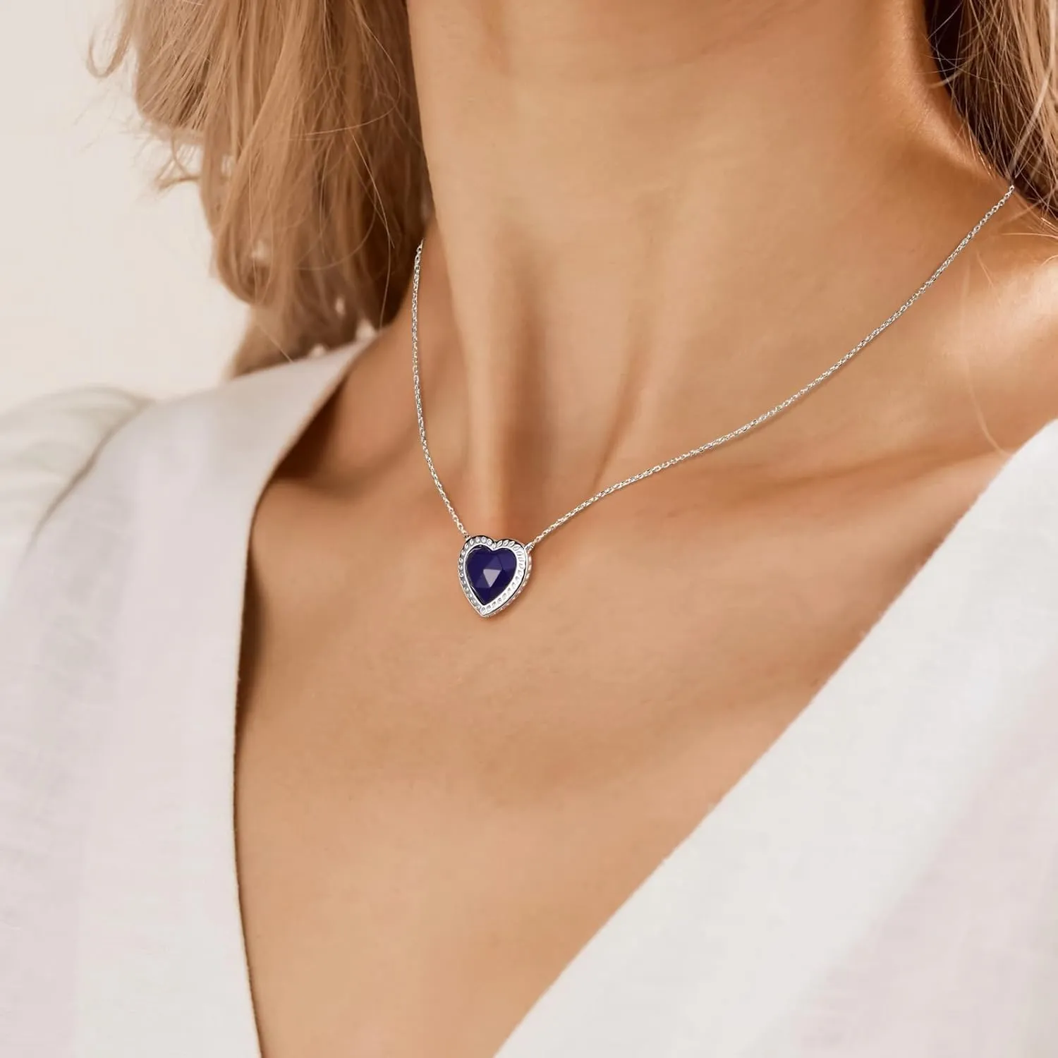 DAYBYDAY Birthstone Necklace for Women 925 Sterling Silver Teardrop/Heart/Celtic Moon Created White Sapphire Gemstone Necklaces Anniversary Birthstone Jewelry