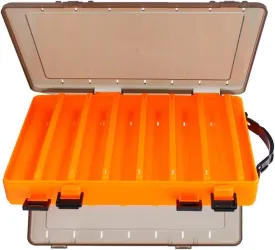 Double-Sided Fishing Lure Hook Tackle Box Visible Hard Plastic Clear Fishing Lure Bait Squid Jig Minnows Hooks Accessory Storage Case Container (Orange-14Slots)