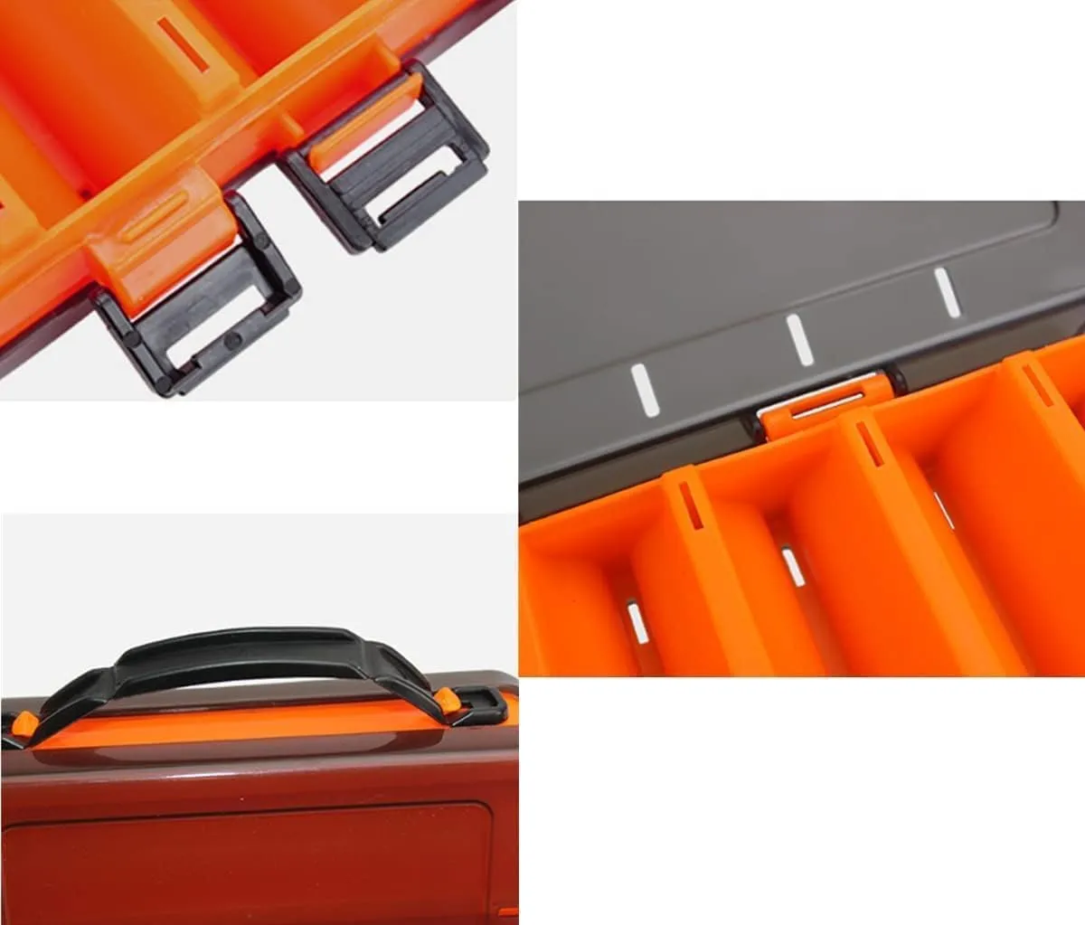 Double-Sided Fishing Lure Hook Tackle Box Visible Hard Plastic Clear Fishing Lure Bait Squid Jig Minnows Hooks Accessory Storage Case Container (Orange-14Slots)