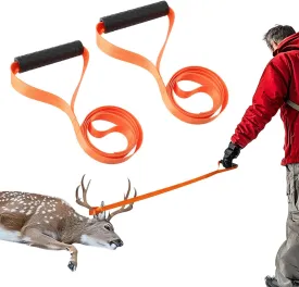 EMVANV 2 Pcs Deer Drag Ropes,with Soft Grip Handle and Self-Lock Loop Orange Deer Puller Sled Rope Hunting Gear and Accessories for Men Hunting(Size:2 pcs)
