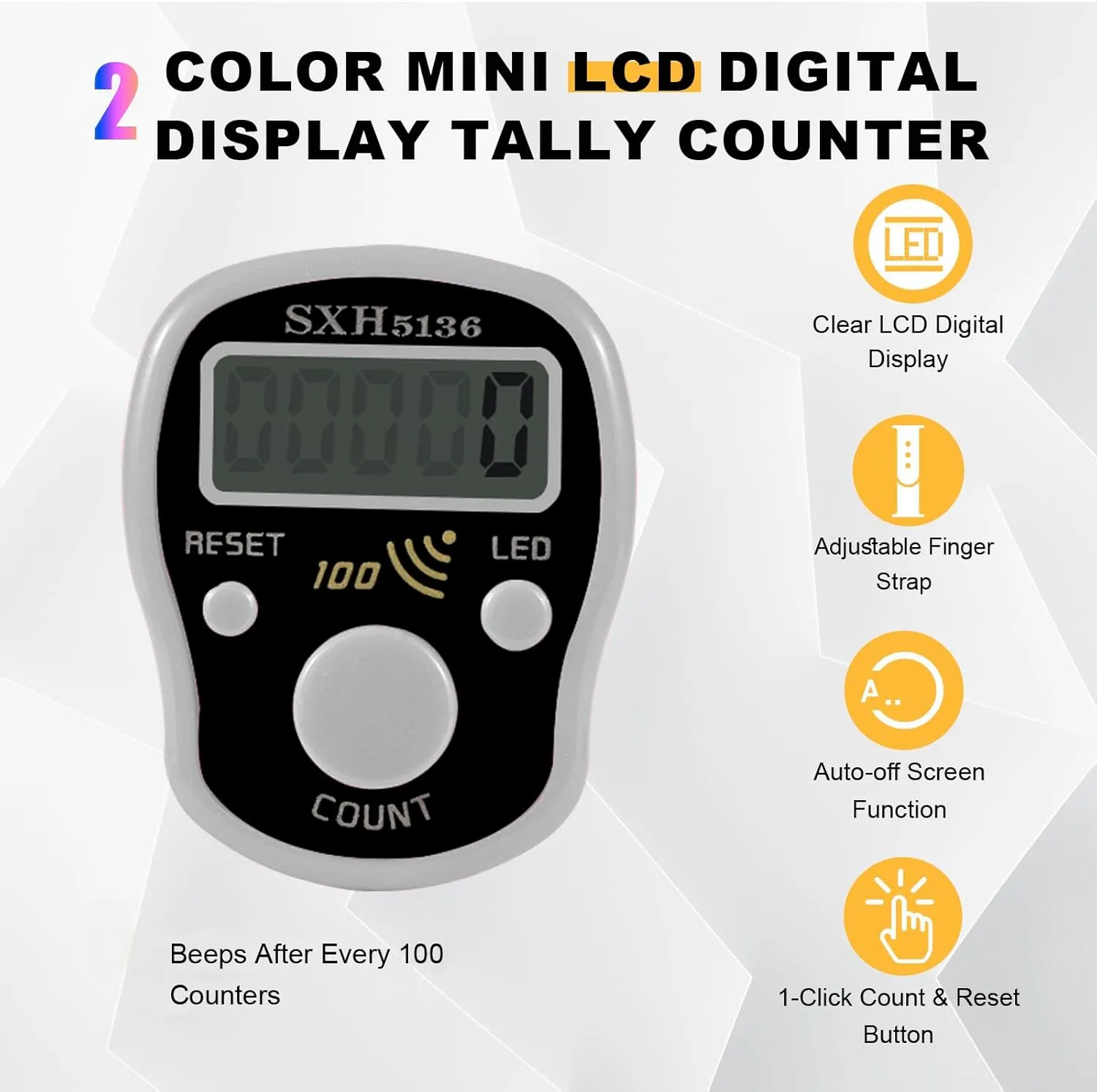 Finger Counter Click Manual Digital clicker, 5pack Stitch Tally Knitting Counters Led Re-settable Digits Pitch Electronic LCD Display finger Number Counter Fr Row, People, Score, Inventory,Crochet