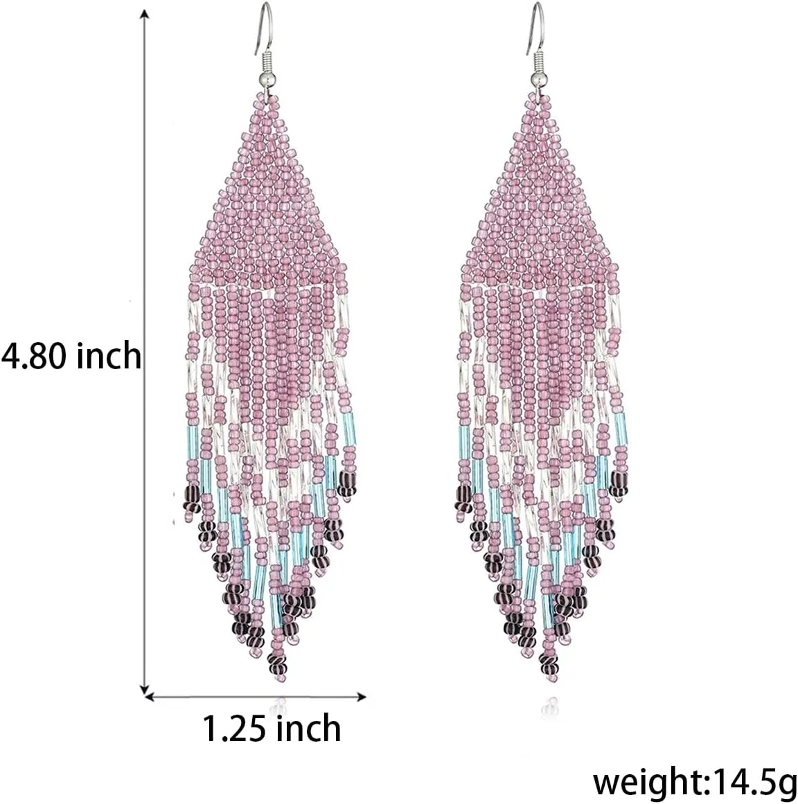 FUTIMELY Rice Beaded Tassel Drop Dangle Earrings for Women,Boho Handmade Seed Bead Native Bohemian Large Statement Fringe Long Earrings for Women