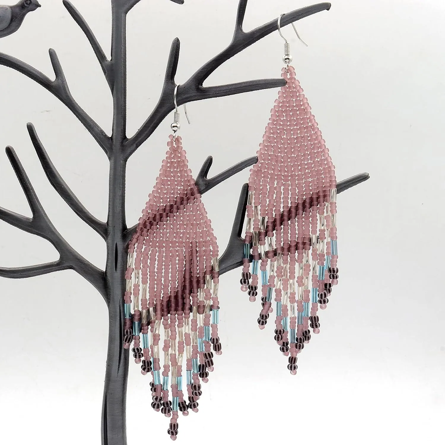 FUTIMELY Rice Beaded Tassel Drop Dangle Earrings for Women,Boho Handmade Seed Bead Native Bohemian Large Statement Fringe Long Earrings for Women