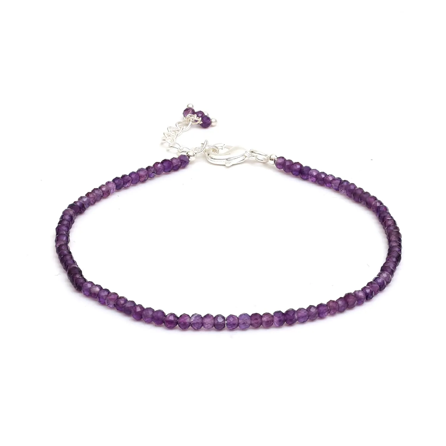 Gempires Amethyst Beaded Bracelet February Birthstone Gemstone Jewelry Hypoallergenic 8 Inch Silver Plated Purple Crystal Dainty Women Bracelets