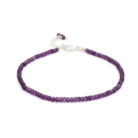 Gempires Amethyst Beaded Bracelet February Birthstone Gemstone Jewelry Hypoallergenic 8 Inch Silver Plated Purple Crystal Dainty Women Bracelets