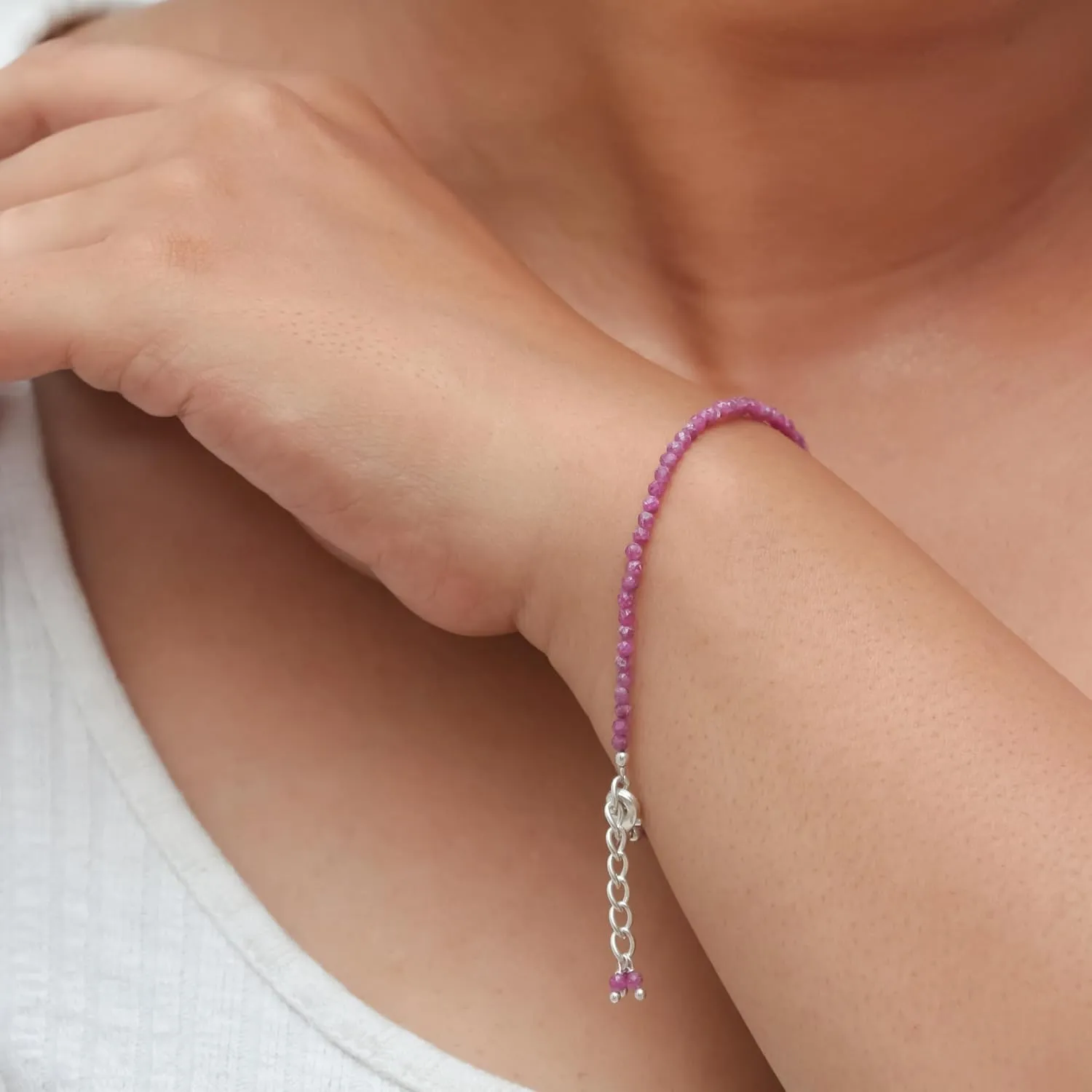 Gempires Amethyst Beaded Bracelet February Birthstone Gemstone Jewelry Hypoallergenic 8 Inch Silver Plated Purple Crystal Dainty Women Bracelets