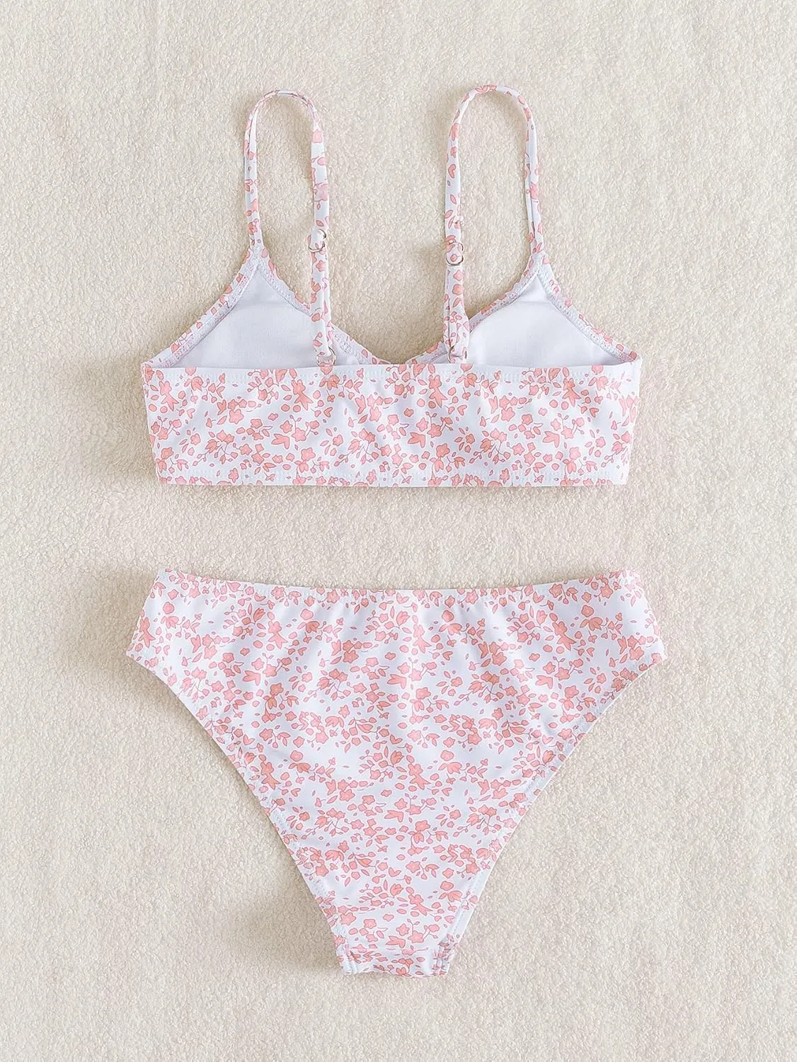 Girl's 2 Piece Swimsuits Disty Floral Ring Linked Bathing Suit Cute Bikini Sets