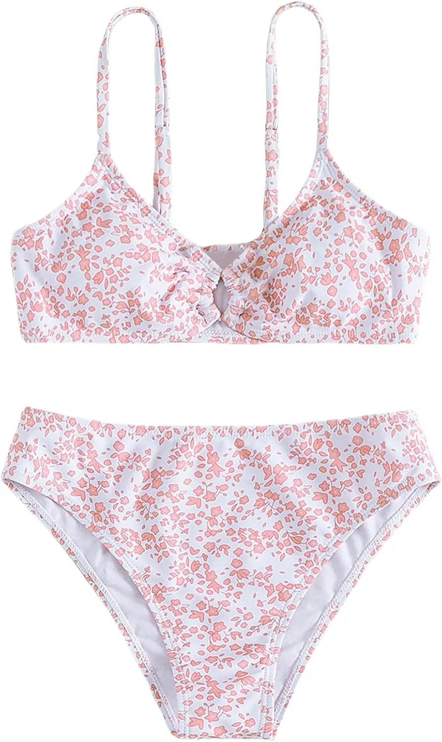 Girl's 2 Piece Swimsuits Disty Floral Ring Linked Bathing Suit Cute Bikini Sets
