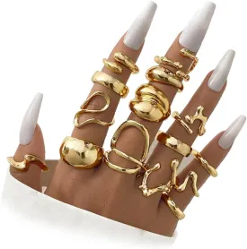 Gold Chunky Rings for Women Non Tarnish 14k Stackable Dome Statement Rings Sets Vintage Dainty Knuckle Open Midi Finger Rings Jewelry Pack for Gifts