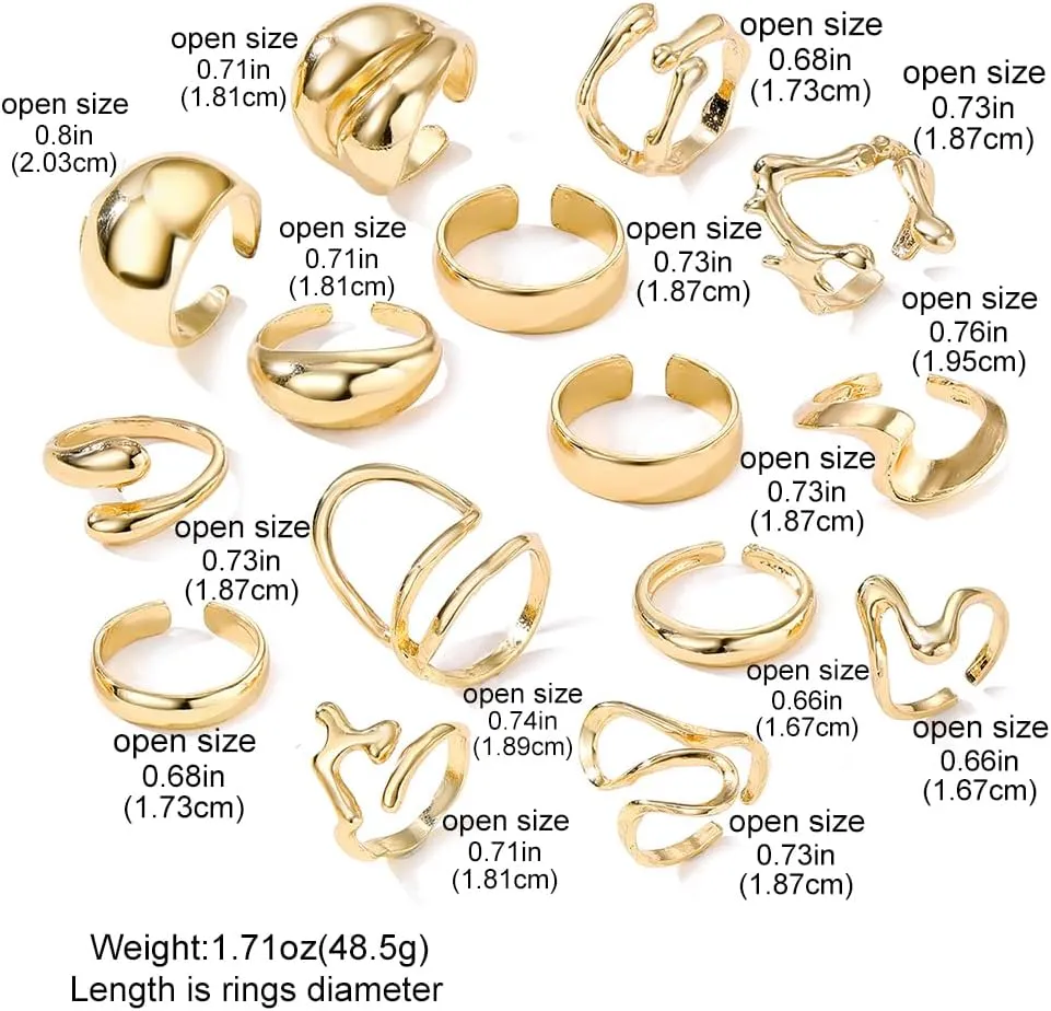 Gold Chunky Rings for Women Non Tarnish 14k Stackable Dome Statement Rings Sets Vintage Dainty Knuckle Open Midi Finger Rings Jewelry Pack for Gifts
