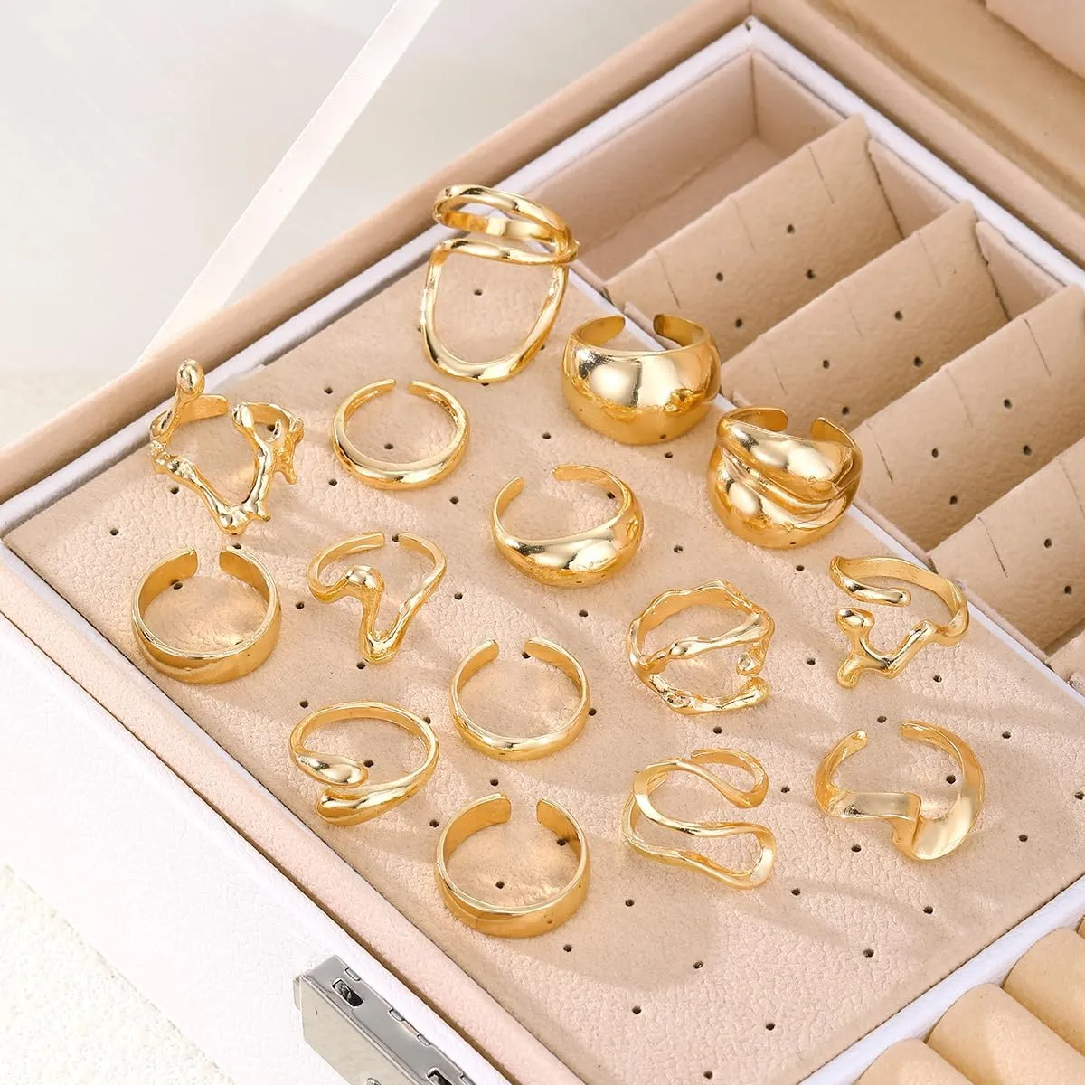 Gold Chunky Rings for Women Non Tarnish 14k Stackable Dome Statement Rings Sets Vintage Dainty Knuckle Open Midi Finger Rings Jewelry Pack for Gifts