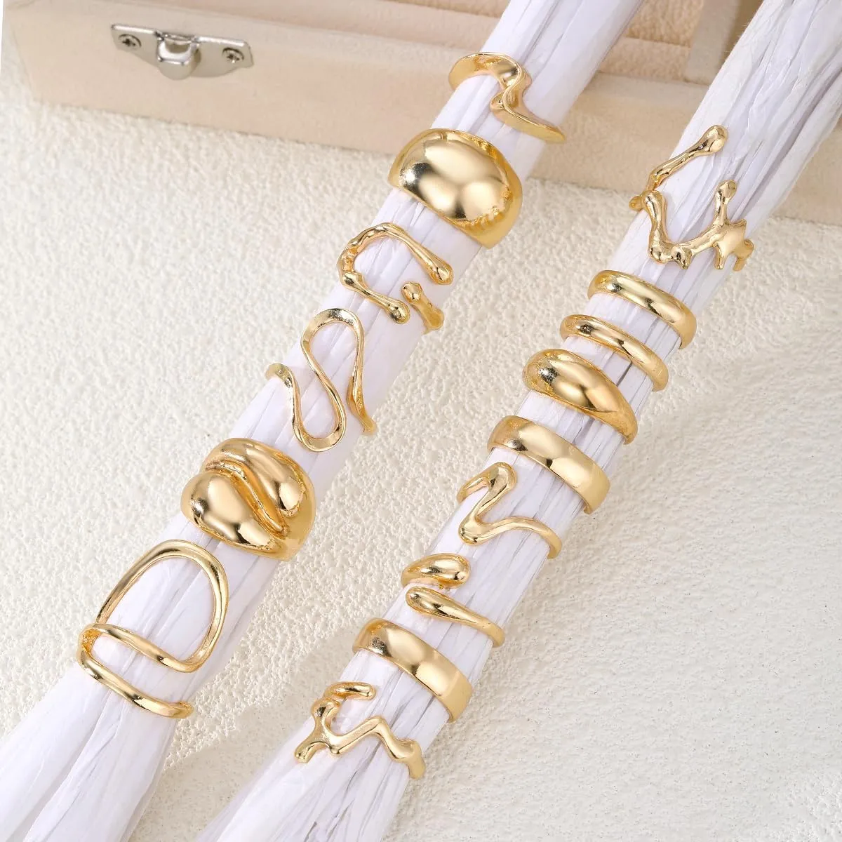 Gold Chunky Rings for Women Non Tarnish 14k Stackable Dome Statement Rings Sets Vintage Dainty Knuckle Open Midi Finger Rings Jewelry Pack for Gifts